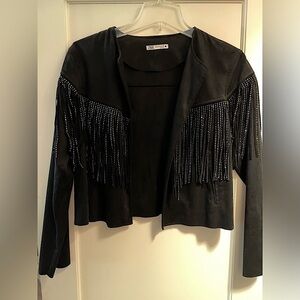 Zara black rhinestone fringe jacket. Size S